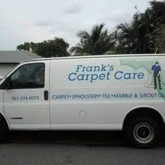 White work van lettered Frank's Carpet Care with the phone number 561.634.6033